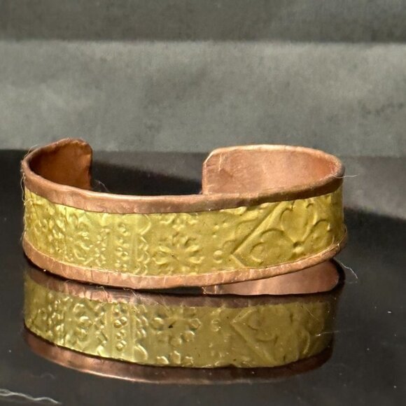 Rustic Brass Copper Cuff Bracelet Slim Mens Mans - Picture 11 of 14